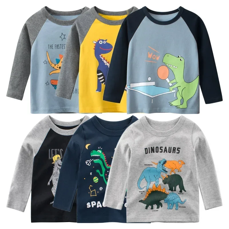 

Cartoon Dinosaur Boys Basic Shirt Children's Clothing 2025 Autumn New Cotton Tops Kids Fashion Long Sleeve T-Shirt Dropship 2-9Y