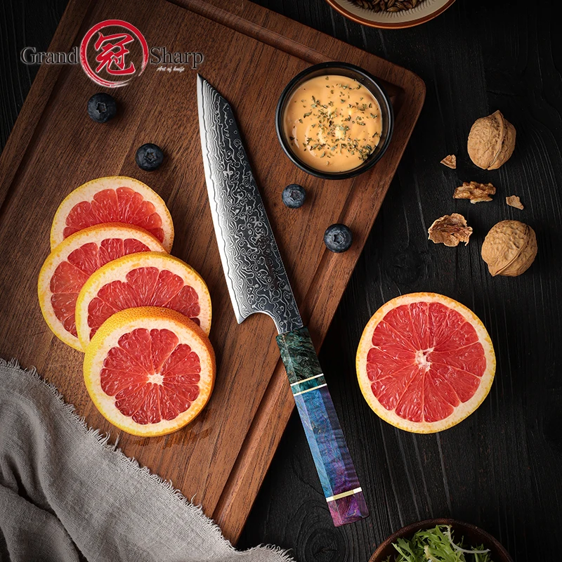 Grandsharp 6 Inch Damascsu Utility Knife AUS-10 Core Japanese Kitchen Knives Meat Fruit Cutter Fish Sushi Slicing Cooking Tools