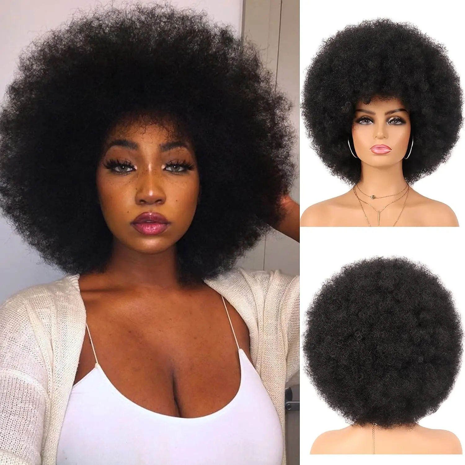 Afro Wig for black Women Soft Afro Curly Wig with human Haire Large Afro Wig for Everyday Party Use Full machine made wig