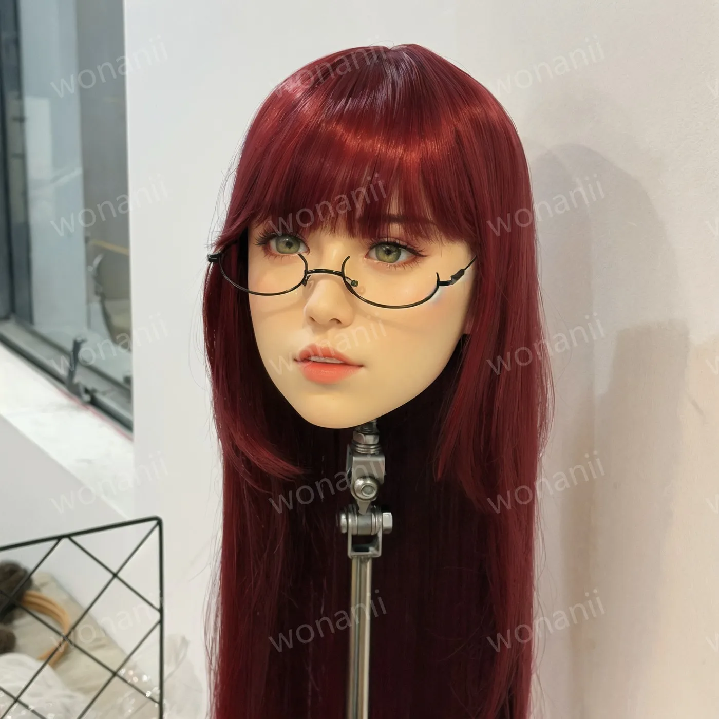 1:1 Nachbildung eines weiblichen Kopfes, aus TPE-Material, burgunderrote Perücke, abnehmbare Perücke, sexy Puppe, für erwachsene Männer, mit weicher Textur