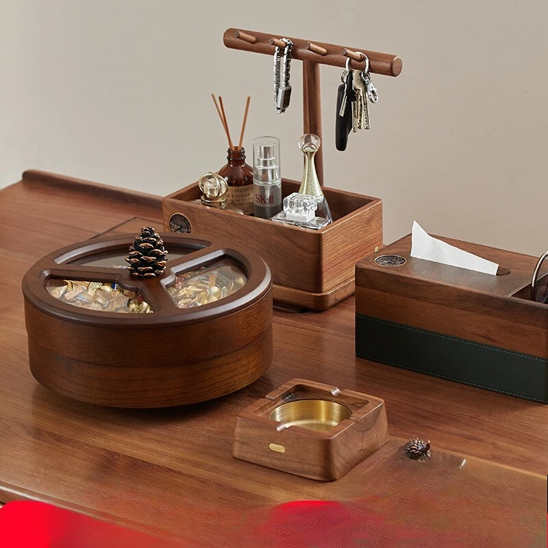 

Creative solid wood storage box porch living room coffee table desktop remote control key storage tissue box fruit plate set