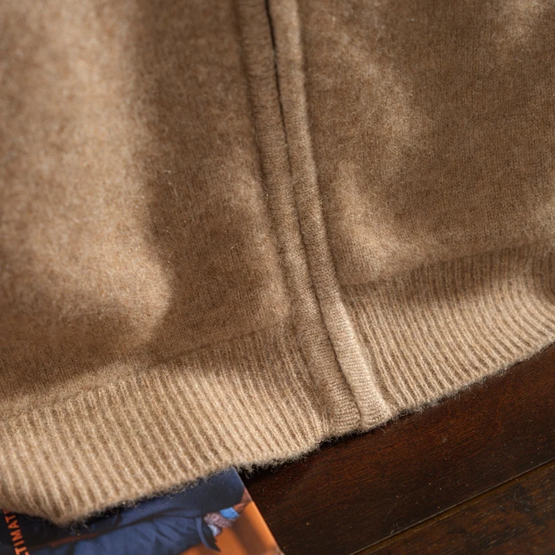 Men's Luxury 100% Pure Goat Cashmere Hooded Cardigan Zipper Sweater Thick Warm Clothes Casual Autumn Winter Knit Shirtater Tops