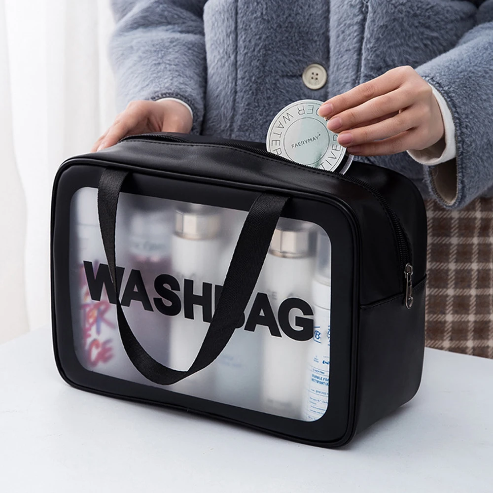 Waterproof Cosmetic Bag Portable Large Capacity Frosted Clear Travel Toiletry Wash Bag Cosmetics Storage Bag Swimming Bag