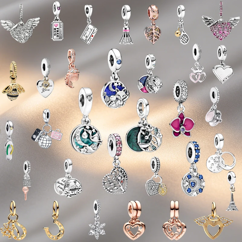 Oferta Imperdível: Berloques de Prata 925 em Formato de Coração, Abelha e Lua para Pulseiras Europeias Originais, Contas DIY para Joias Femininas, Pingentes e Presentes.