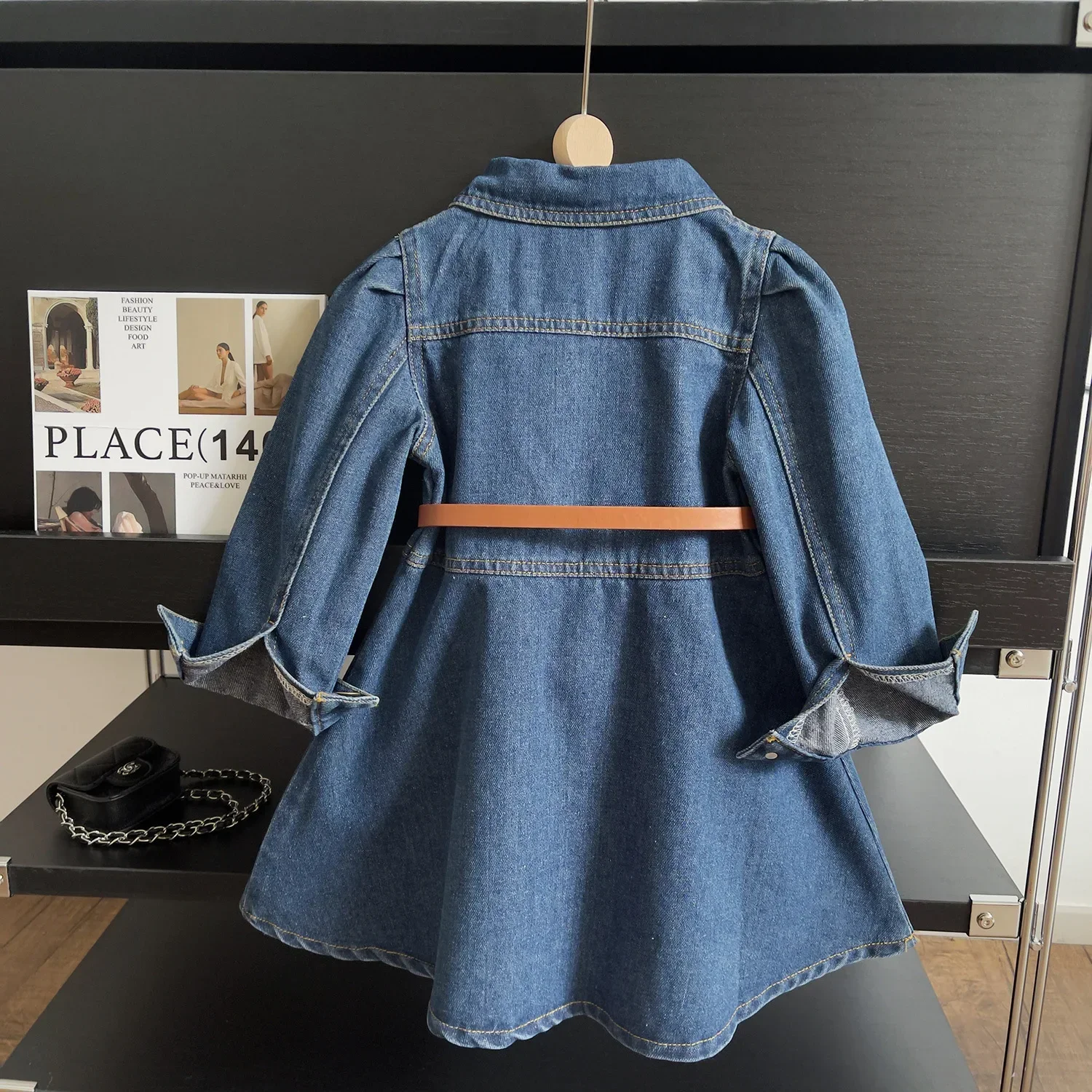 1 3 5 7 9 10Y New Korean Girl Denim Long Sleeve Dress Children Wash Soft Denim Dress 90-140cm