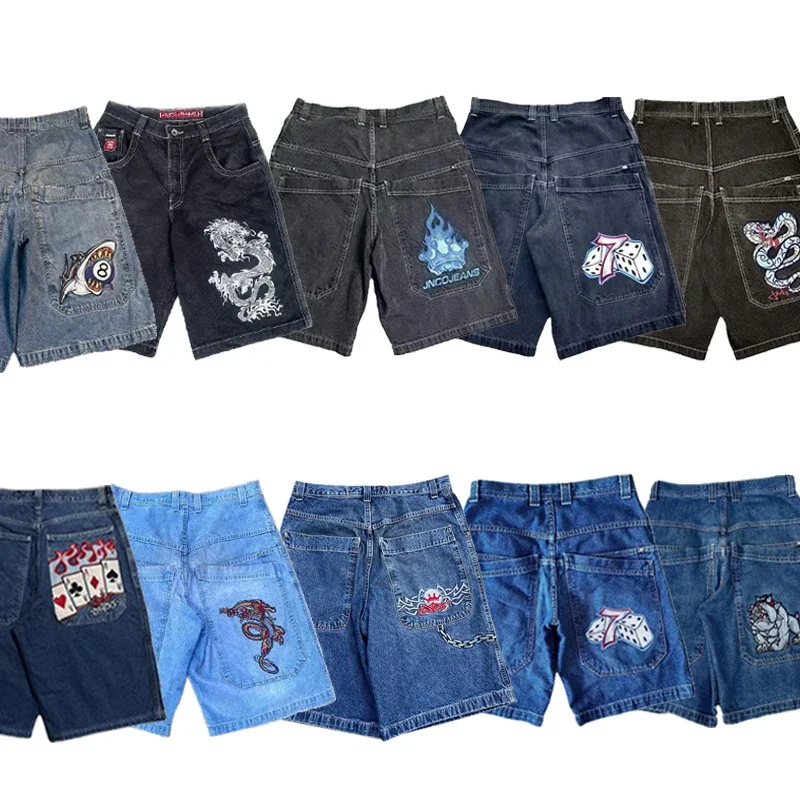 JNCO-Short en jean pour homme et femme, style Y2K, Hip Hop, Streetwear, Harajuku, poche, décontracté, baggy, été, gothique, basket-ball, nouveau