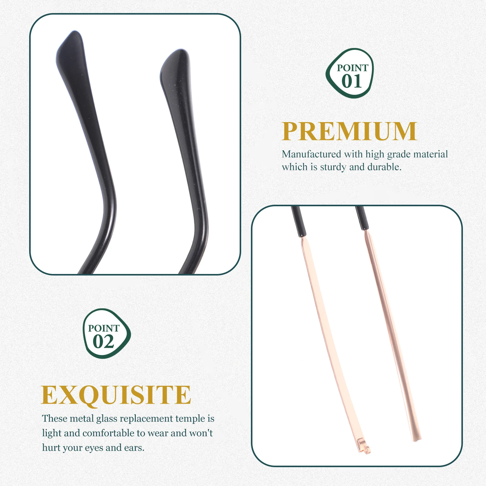 

1Pair Metal Glasses Arm Legs Collision Resistance Wear Resistant Durable Easy Install Universal Replacement