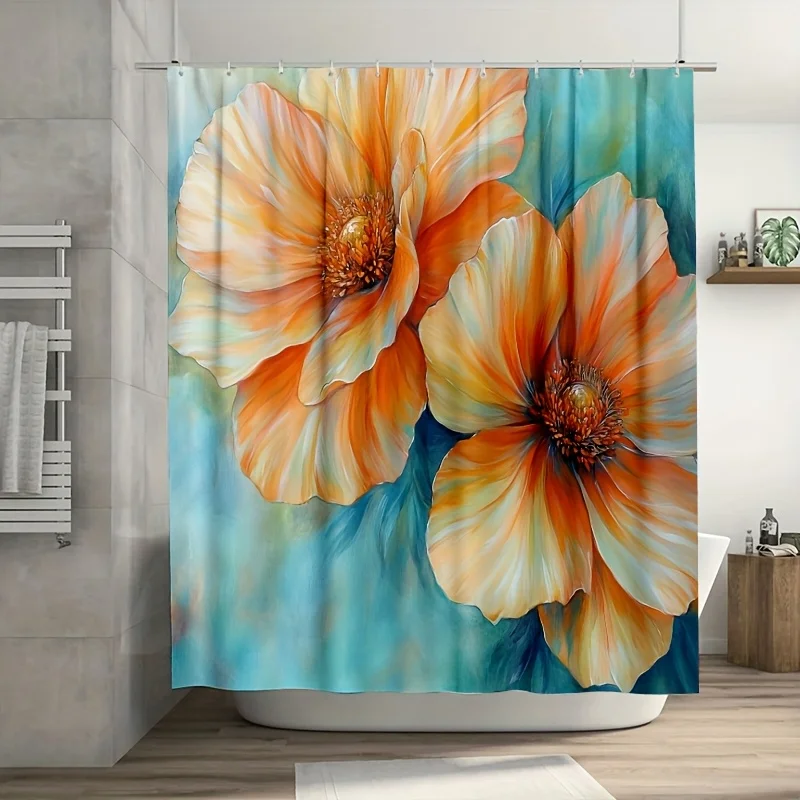 

Vibrant Floral Oil Painting Shower Curtain - 71x71 Inch, Polyester, 12 Hooks, Hand Wash, Stylish Bathroom Decor, Floral Pattern