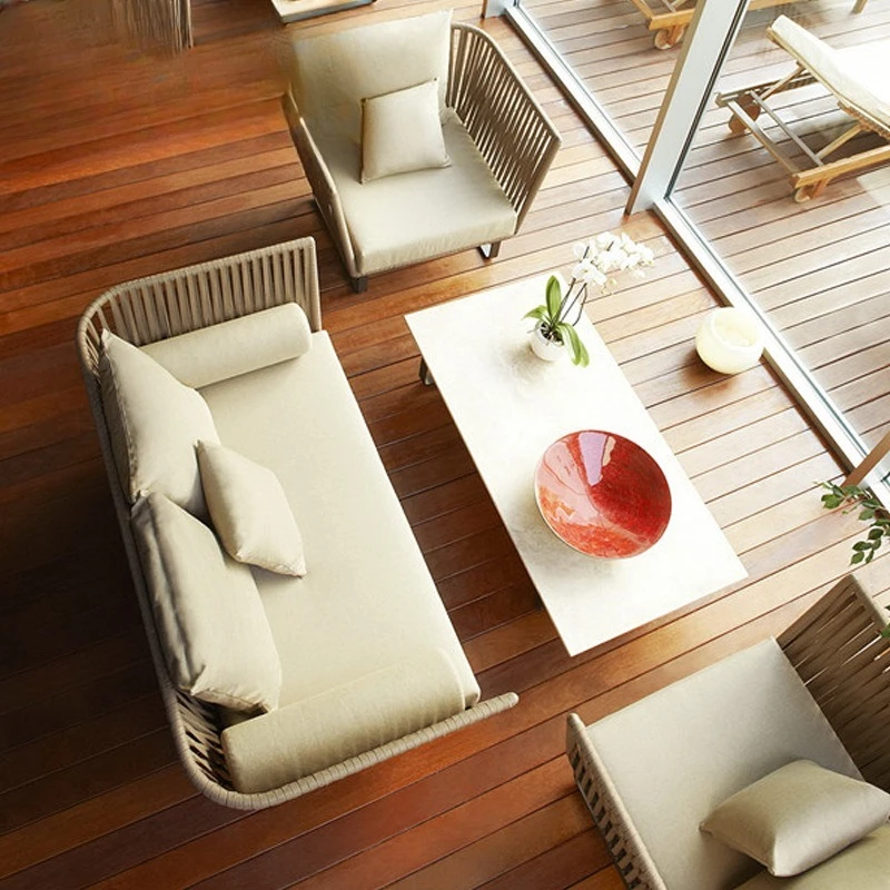 Outdoor-Rattan-Sofa, Innenhof, Garten, Terrasse, wasserdichter Homestay-Freizeit-Rattan-Stuhl im Freien