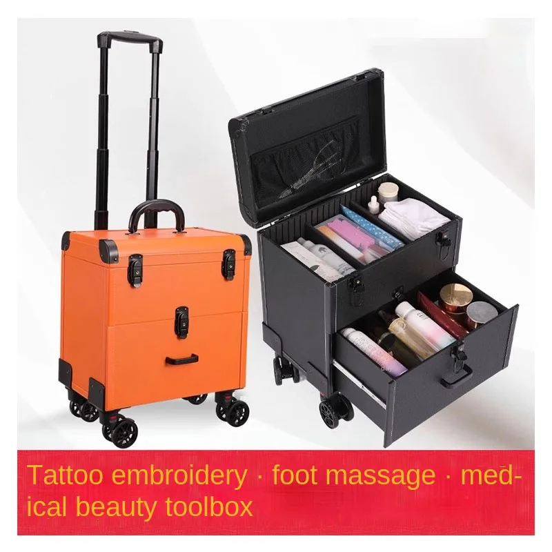 Cassetta degli attrezzi per ricamo Beauty Nail Eyelashes Make-up Case Storage Mute Spinner Wheels Trolley cosmetico valigia