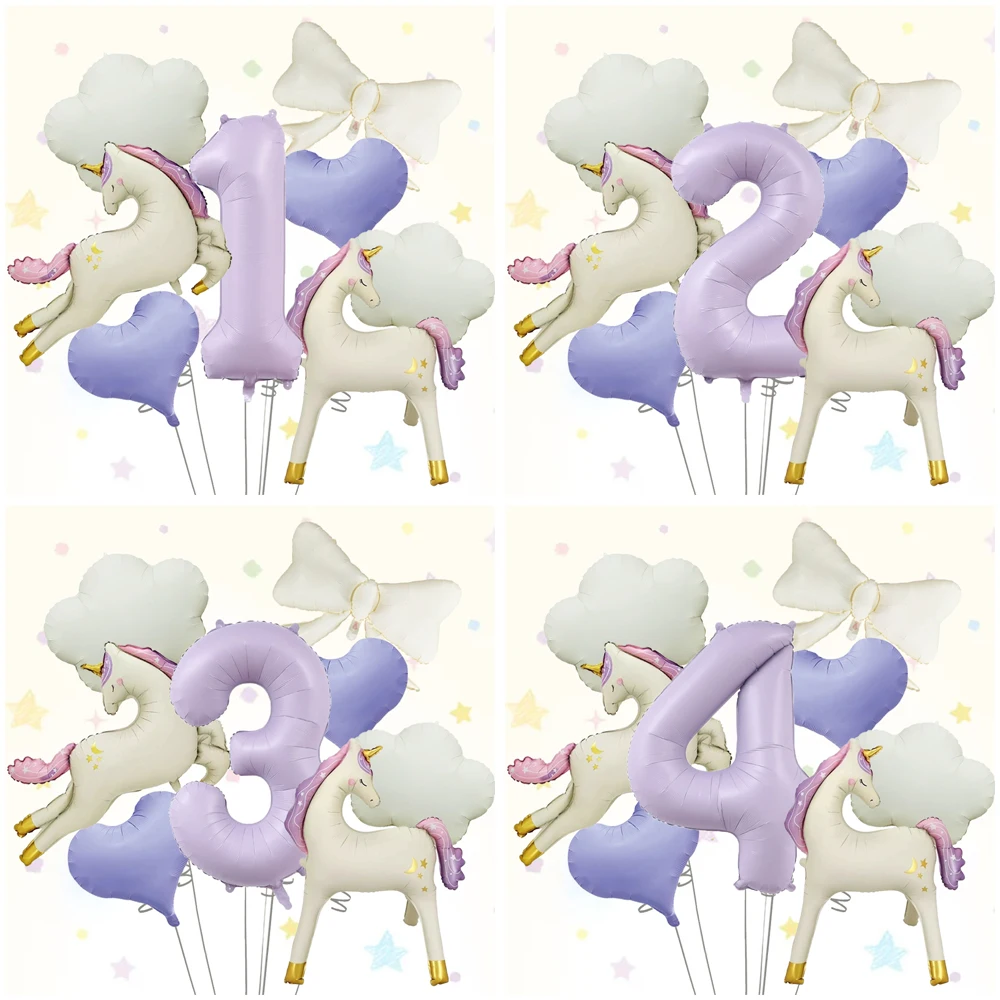 Juego de globos digitales con nudo de mariposa y nube de caballo de un cuerno, adecuado para cumpleaños, duchas de bautismo, aniversarios y bodas