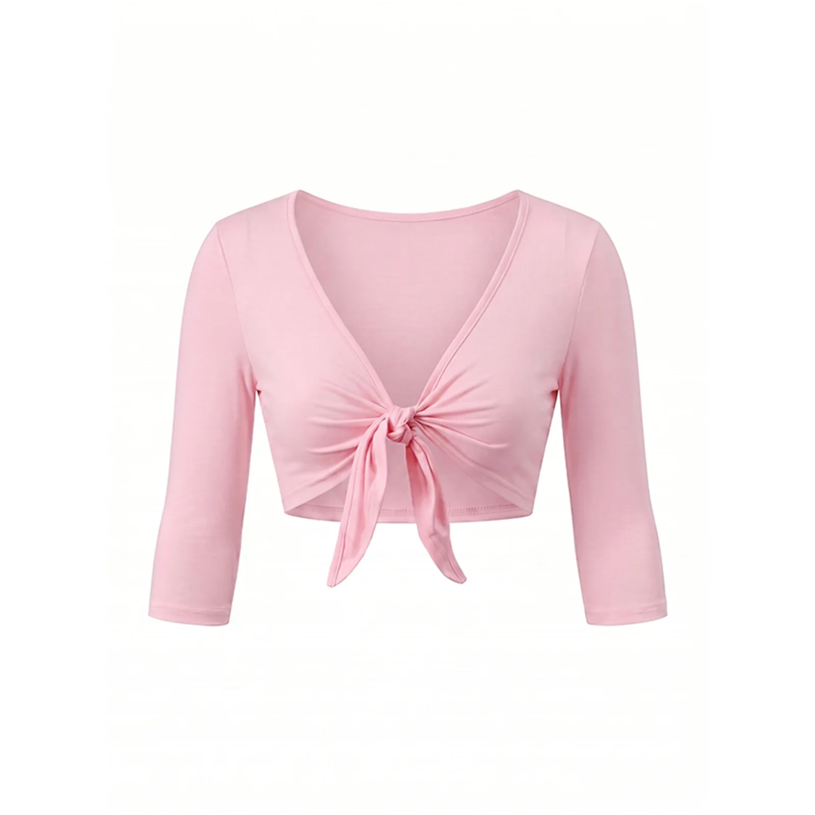 Women's Summer Bolero Shrug Tie Front Crop 3/4 Sleeves Cardigan Tops