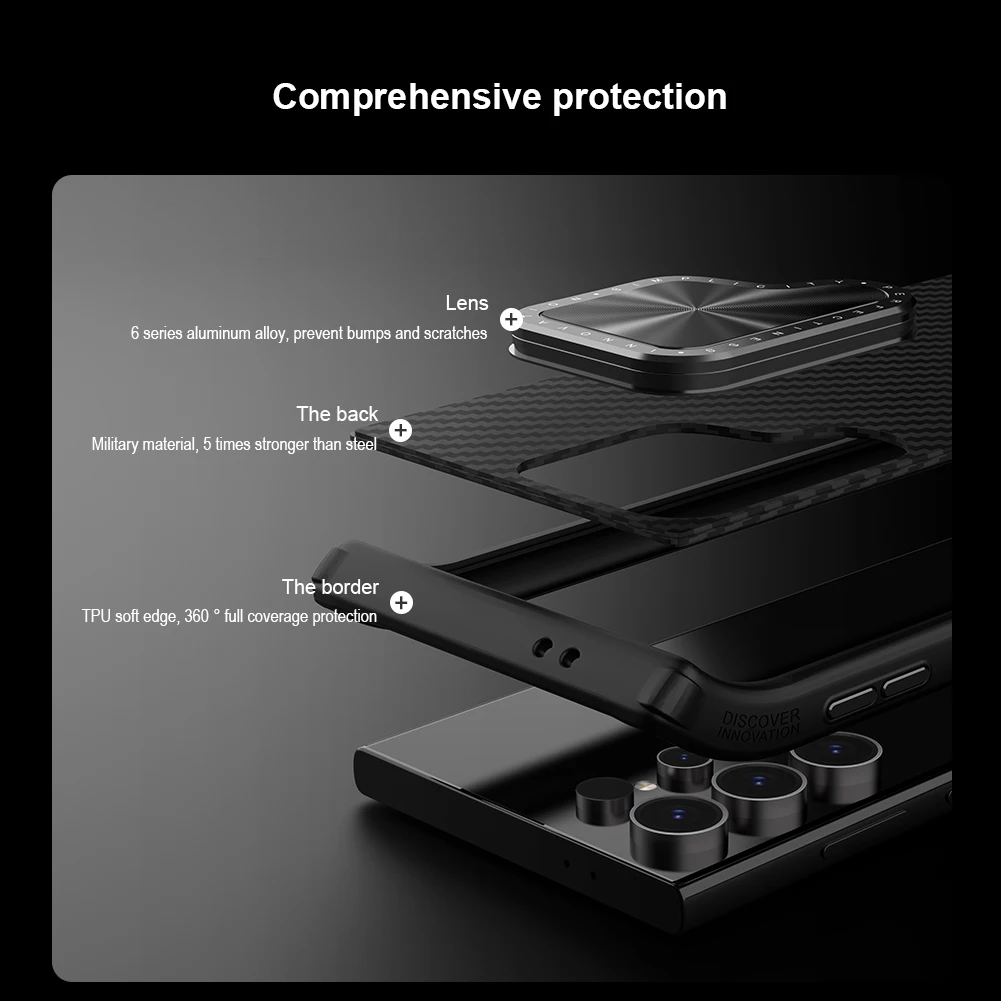 for Samsung Galaxy S24 Ultra 5G Magnetic Case Nillkin CarboProp Camera Protector with Stand Back Cover for Galaxy S24 Ultra 5G