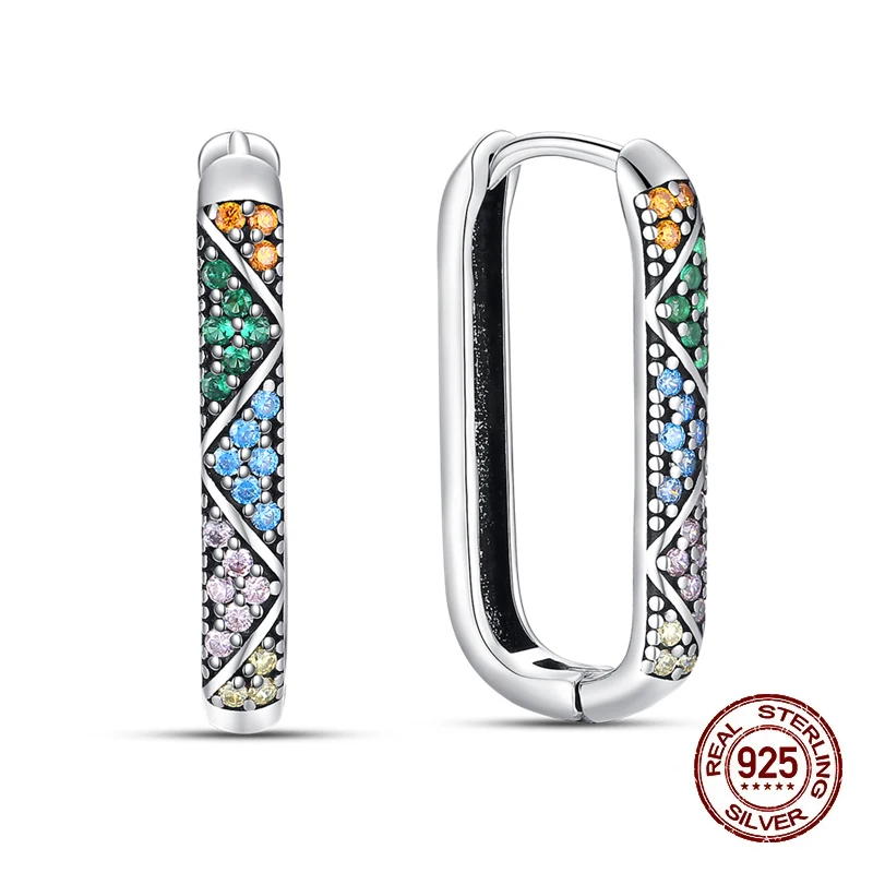 Women Earrings 925 Sterling Silver Geometry U-shaped Hoop Earrings Zircon Drop Earrings for Women Fashion Party Birthday Jewelry