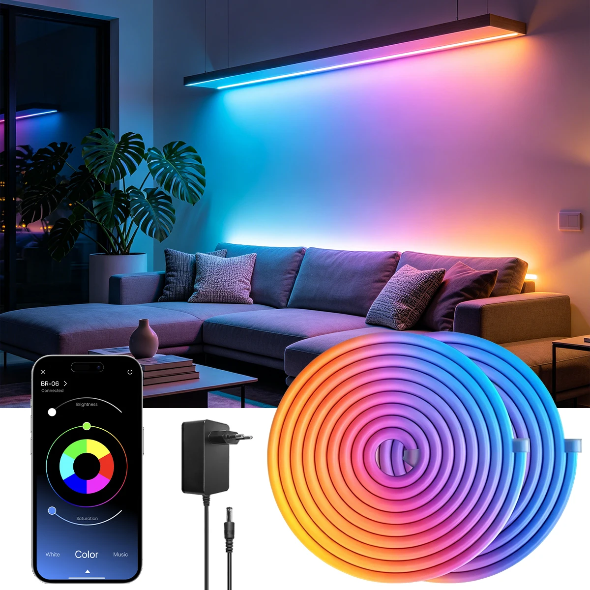 Aiopp 30M/20M Smart LED Neon-Lichtschlauch für Innenräume mit App & Fernbedienung, Musik-Synchronisations- und Timing-Funktion, flexibler RGB-Neonstreifen für Zuhause, Partys und Schlafzimmer