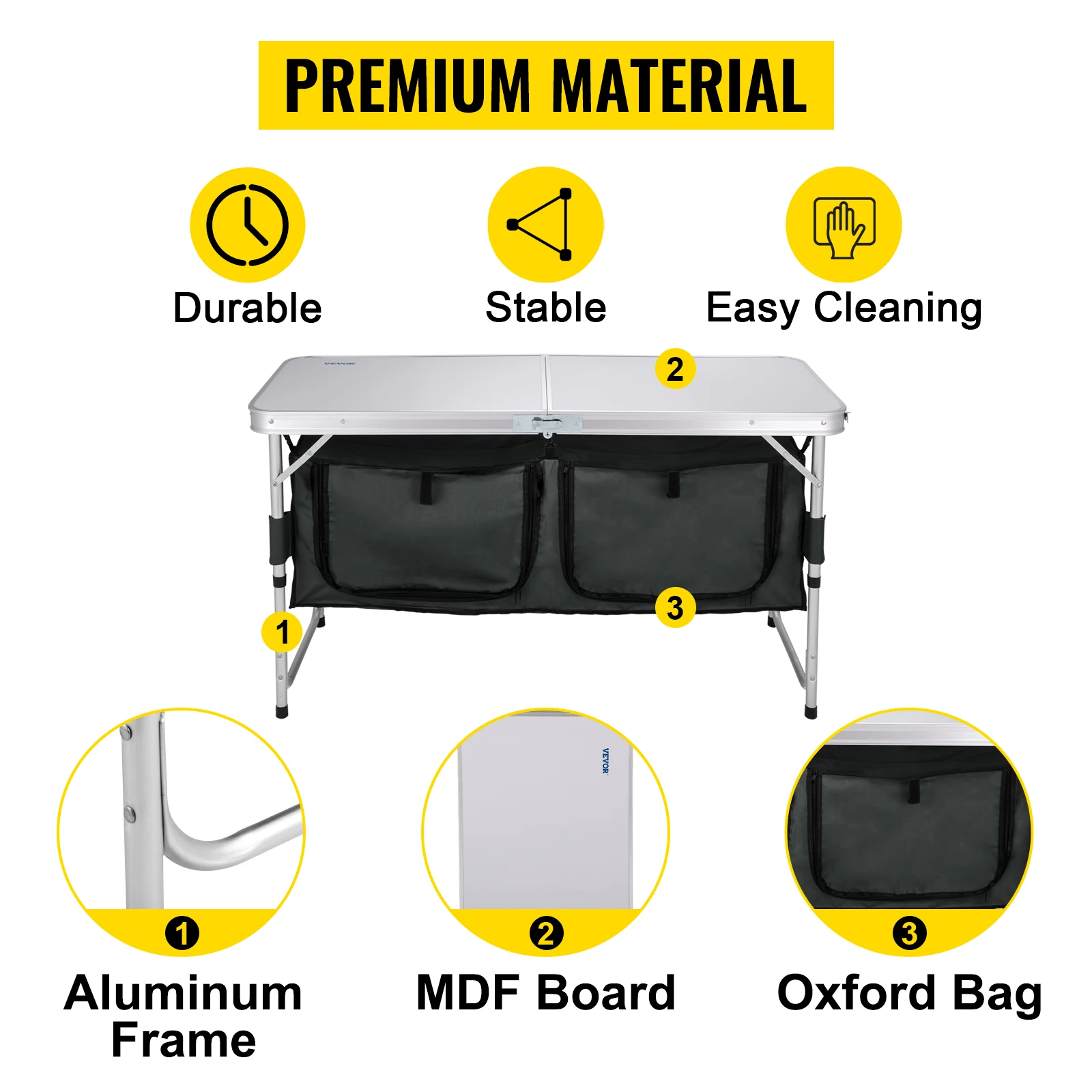 VEVOR Кухонный стол для кемпинга, алюминиевый портативный складной шкаф для пикника, органайзер для хранения и 4 регулируемыми ножками
