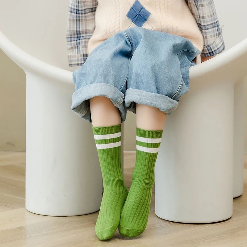 Chaussettes longues à rayures en coton doux pour enfants, chaussettes de sport pour enfants, chaussettes hautes pour tout-petits, chaussettes pour