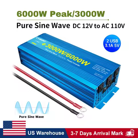3000W 4000W 5000W 6000W Pure Sine Wave Inverter 12V to 120V Off-Grid RV Solar Power Converter