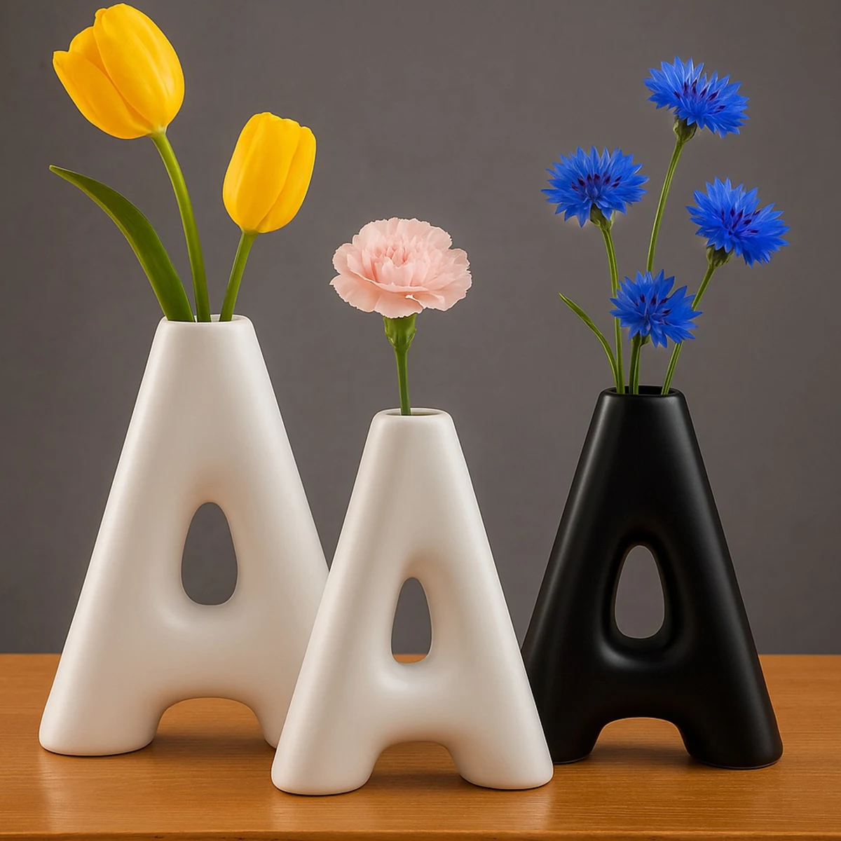1 STÜCK, kreative A-förmige dekorative Vase, einfaches weißes und schwarzes Desktop-Dekorationshandwerk für den Innenbereich