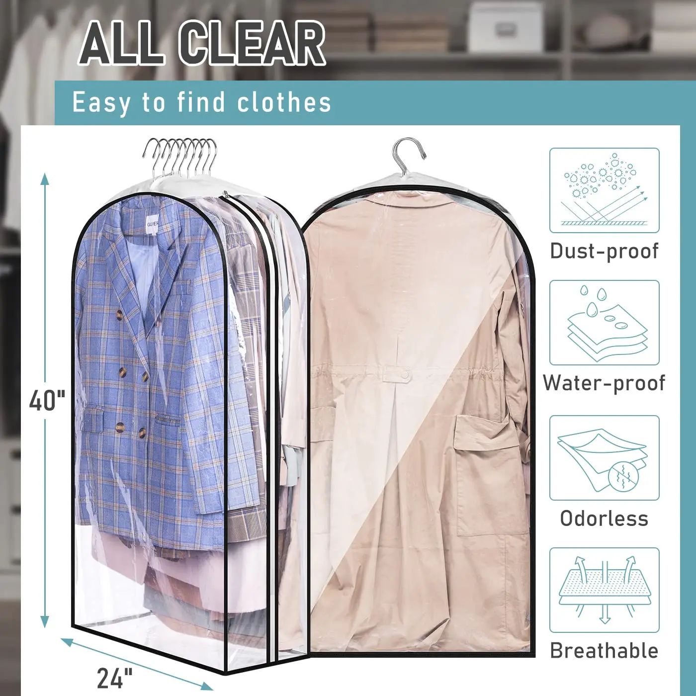 Gusseted All Clear Garment Bags , 40\