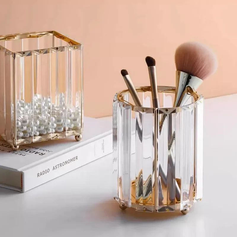 European-Style Makeup Brush Holder Crystal Light Luxury Eyebrow Pencil Comb Cosmetic Storage Box Brush Bucket Jewelry Box