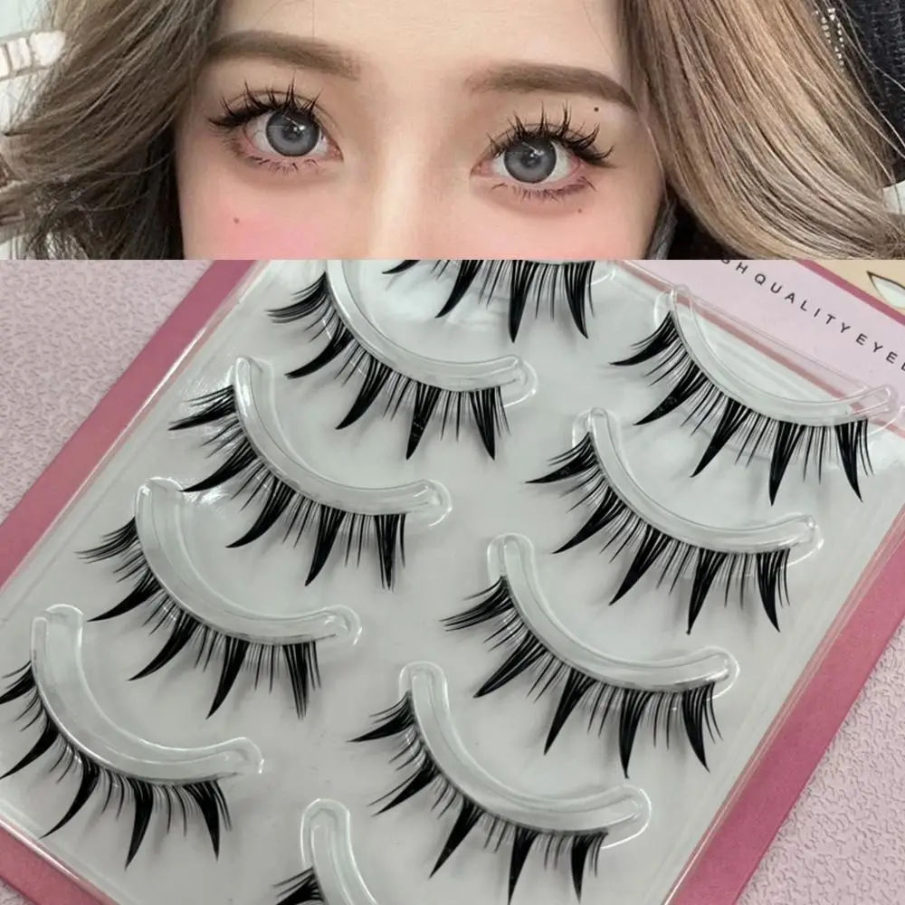 Japanese Cosplay False Eyelashes 5 Pairs Pack Thick Dramatic Manga Anime Lashes Faux Mink Fake Eyelashes Extensions for Women