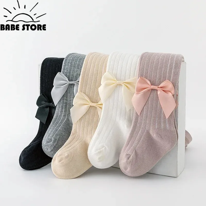 New Autumn Cute Bowknot Baby Girl Tights Winter Solid Soft Cotton Stripe Kids Girl Pantyhose Infant Toddler Princess Tight 0-8Y