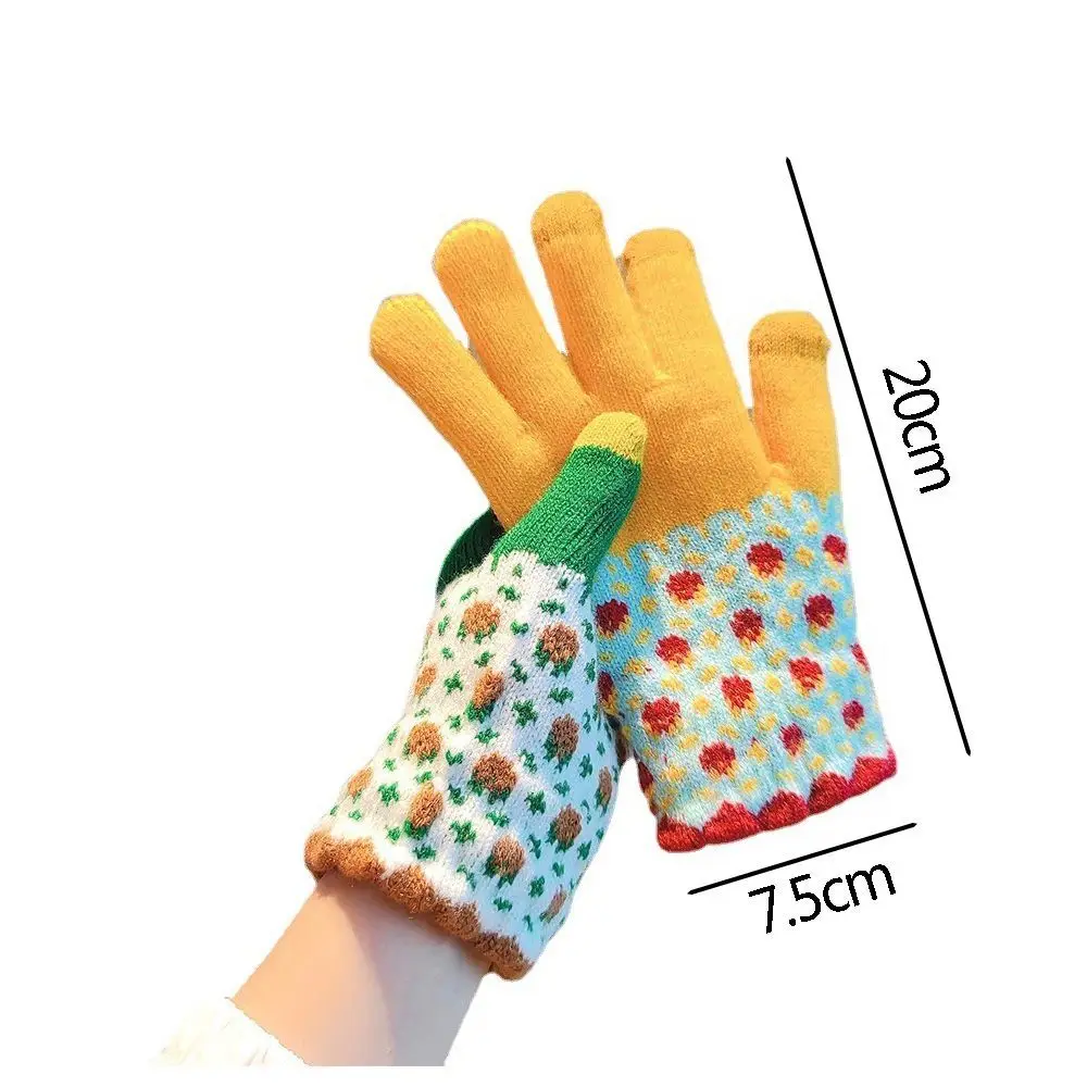 لطيف ملون زهرة نمط قفازات نسائية سميكة تقليد الكشمير قفازات دافئة يندبروف قفازات شاشة لمس الطلاب