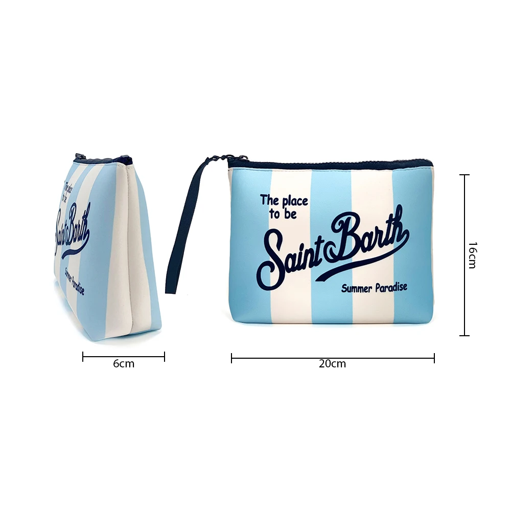Striped Zip-up Clutch Bag Neoprene Toiletry Bag Women's Neoprene Cosmetic Bag Unisex Neoprene Makeup Pouch