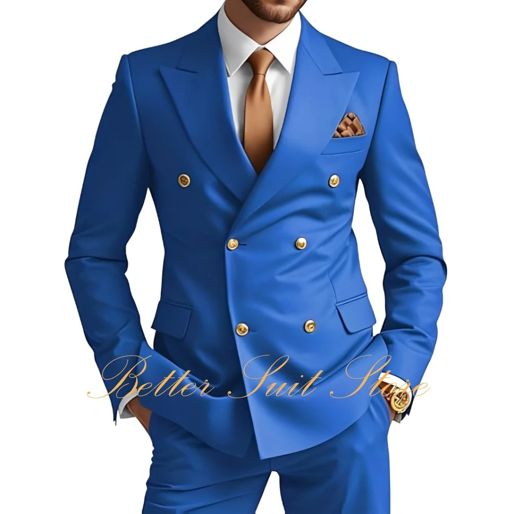 بدلة رجالية رسمية 2 قطعة سليم صالح مزدوجة الصدر السترة فستان أطفال مع سروال داخلي بلون العريس سهرة ل بدل رجالي الزفاف