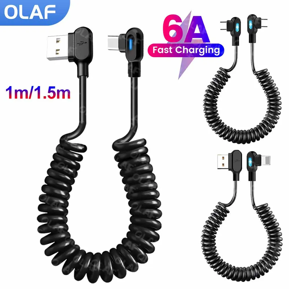 6A Short Spring Data Cable Dual Elbow USB C To Type C Fast Charging Cable For iPhone 15 16 Pro Samsung Xiaomi Phone Charger Wire