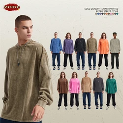 ZODF Retro 2023 Men Long Sleeve Washed Cotton T Shirt Unisex Loose 250gsm Basic Atumn TEES Tops Brand Streetwears HY0394