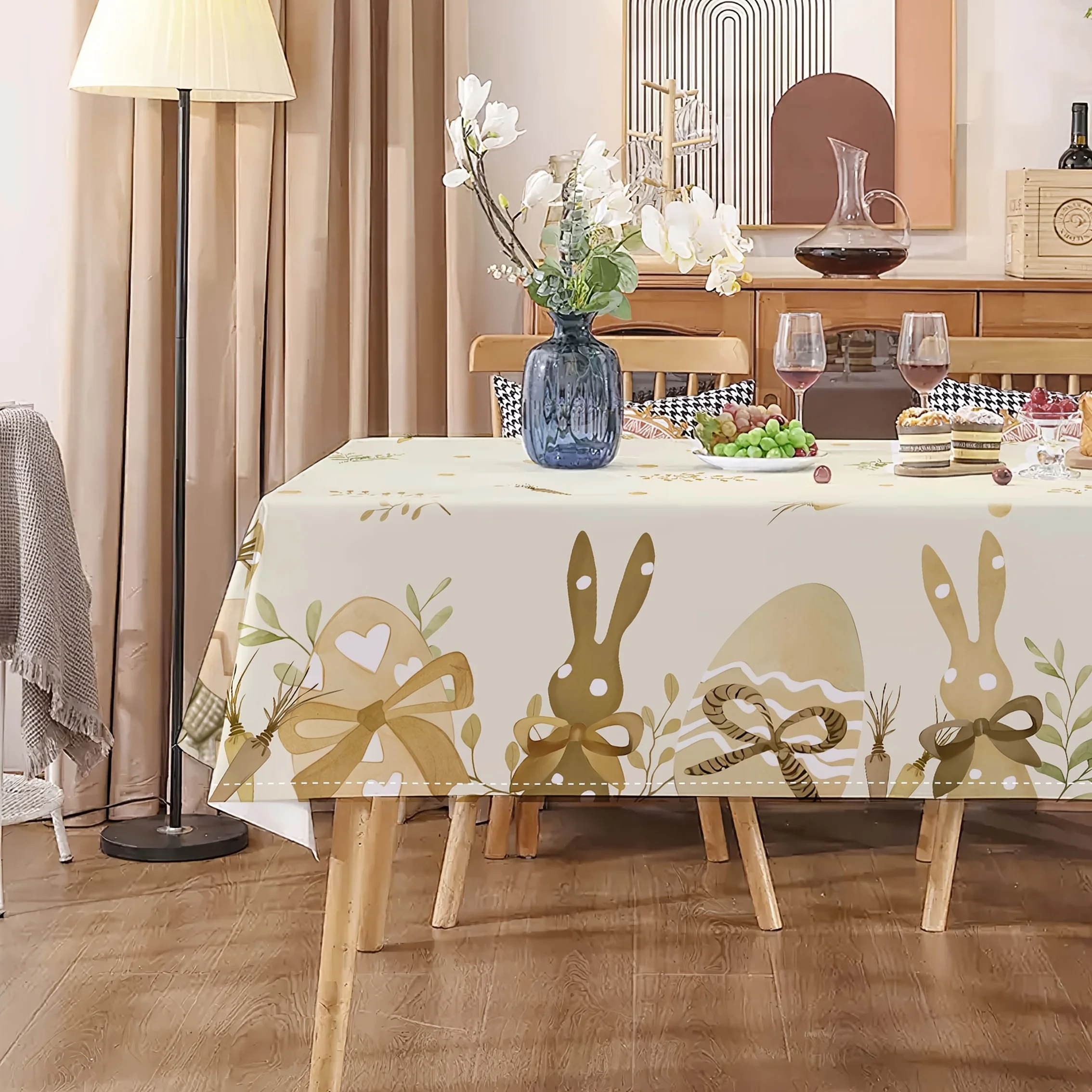 

1 Piece Of Bunny Egg Polyester Non-Woven Fabric, Cartoon Pattern, Mechanism Rectangular Tablecloth, Suitable For Indoor/Outdoor