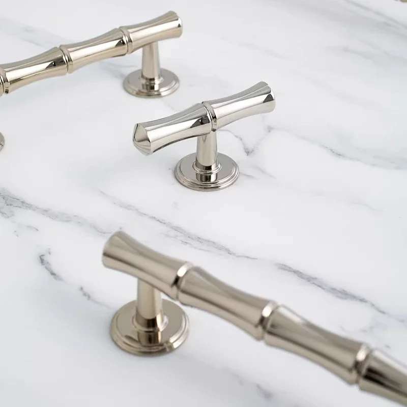 Bright Chrome Solid Brass Handle Nordic Style Bamboo Element Decorative Knobs for Bedroom Wardrobes Kitchen Cabinet Door Handles