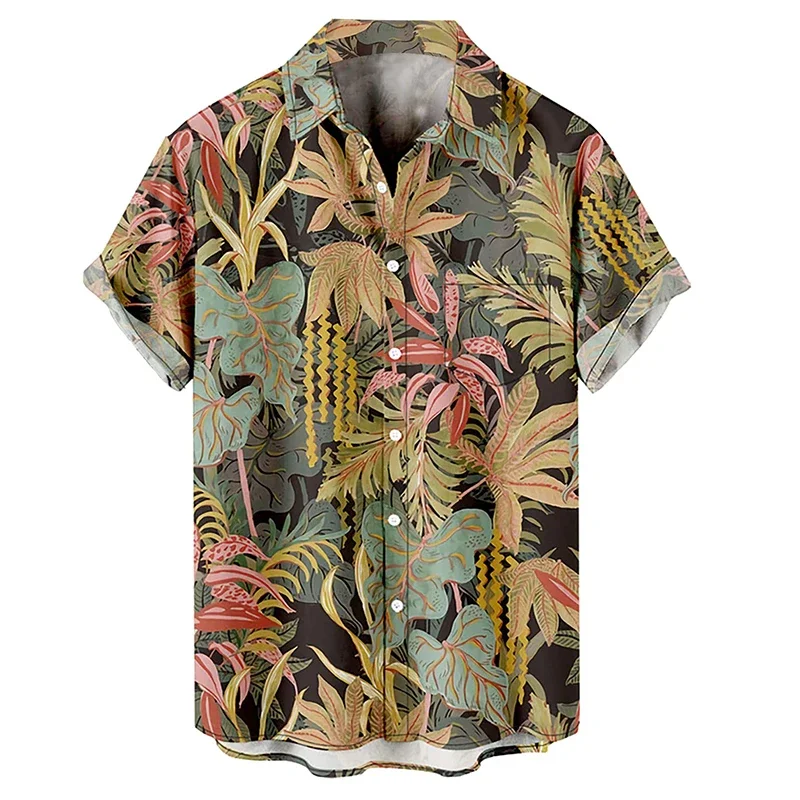 Full Print Tropical Hawaiian Shirts For Men Casual Short Sleeve Button Down Holiday Beach Shirts Men Loose Tee Shirt Clothing