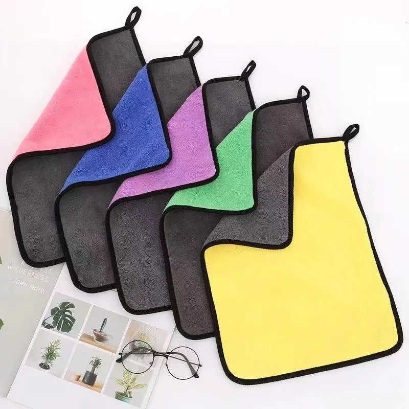 Pack of 5/10 Pieces in Random Colors, Double-Sided Cleaning Towels for Car, Kitchen, and Living Room, Strong Absorbent Towels, Car Cleaning Cloths, Coral Fleece Thickened Small Towels, Multi-Purpose Towels, Practical T - view 4