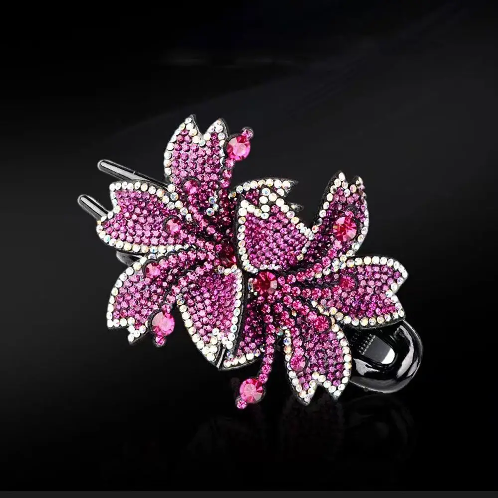 Vintage Trendy Large Gift Back Of Head Elegant Rhinestone Duckbill Clip Flower Hair Claw Female Hairpin Korean Style Hair Clip