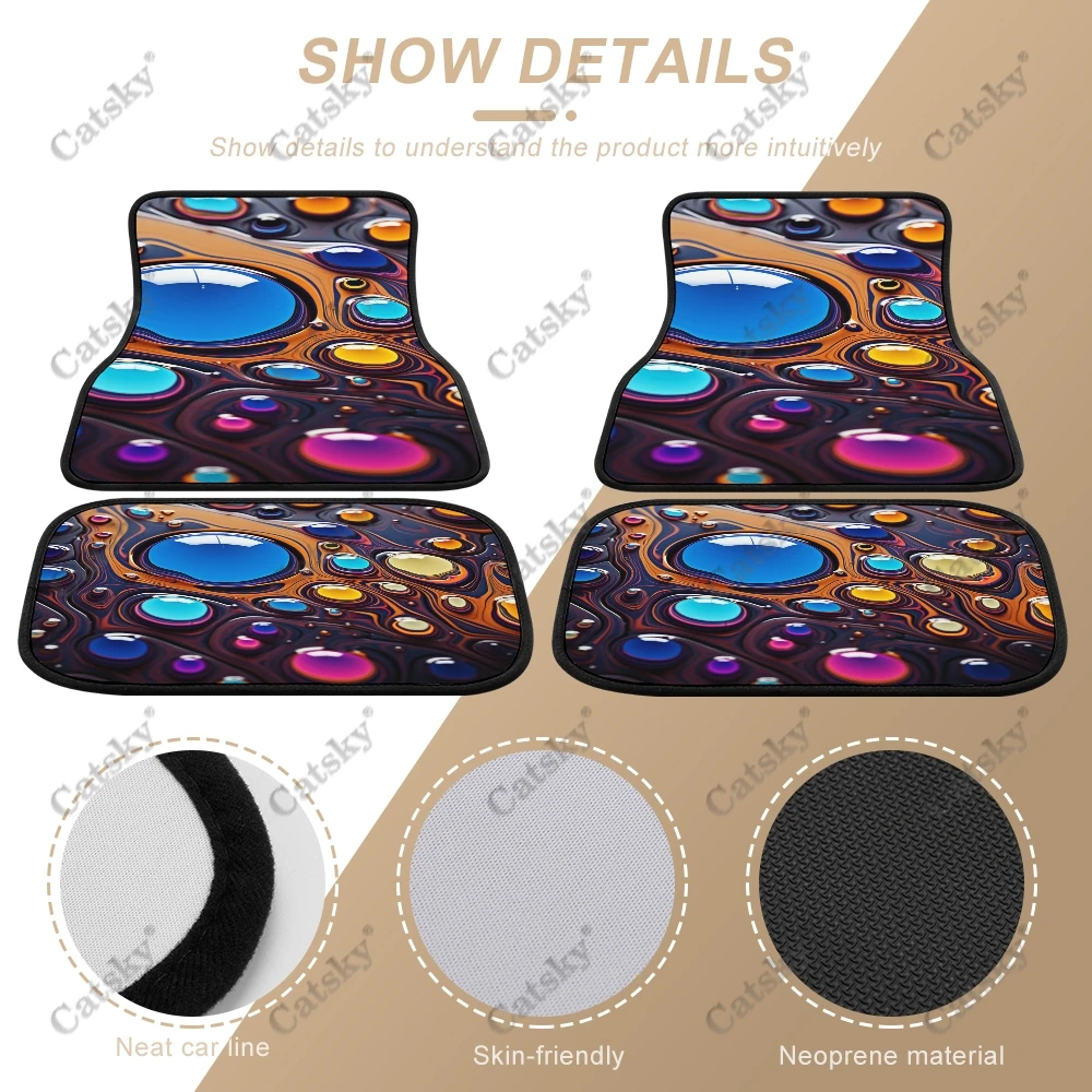 Colorful Water Drops Car Auto Floor Mats Carpet, 4PCS Customized Cars Mat All Weather Automotive Vehicle Pad Stylish