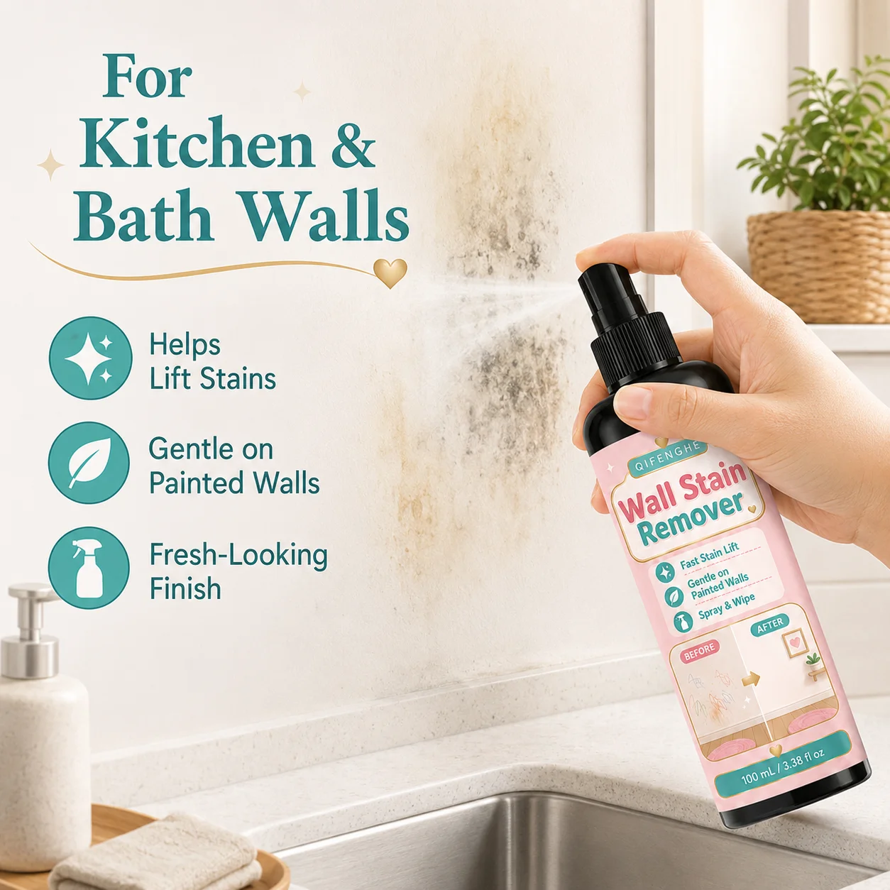 Hydrogen Peroxide Multi-Surface Cleaner Spray – Removes Stains, Black Spots & Odors, Safe for Kitchen, Bathroom & Tile