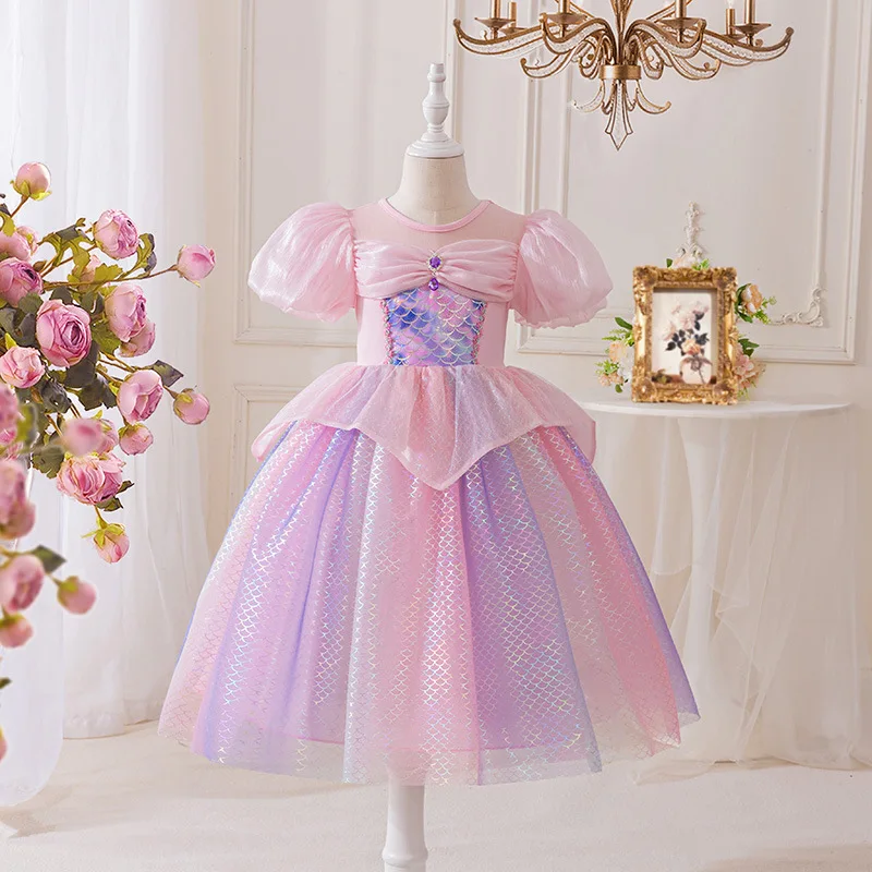 Princess Dress Children's New Purple Hem Dress Piano Performance Dress Girls' Gauze Dress Summer