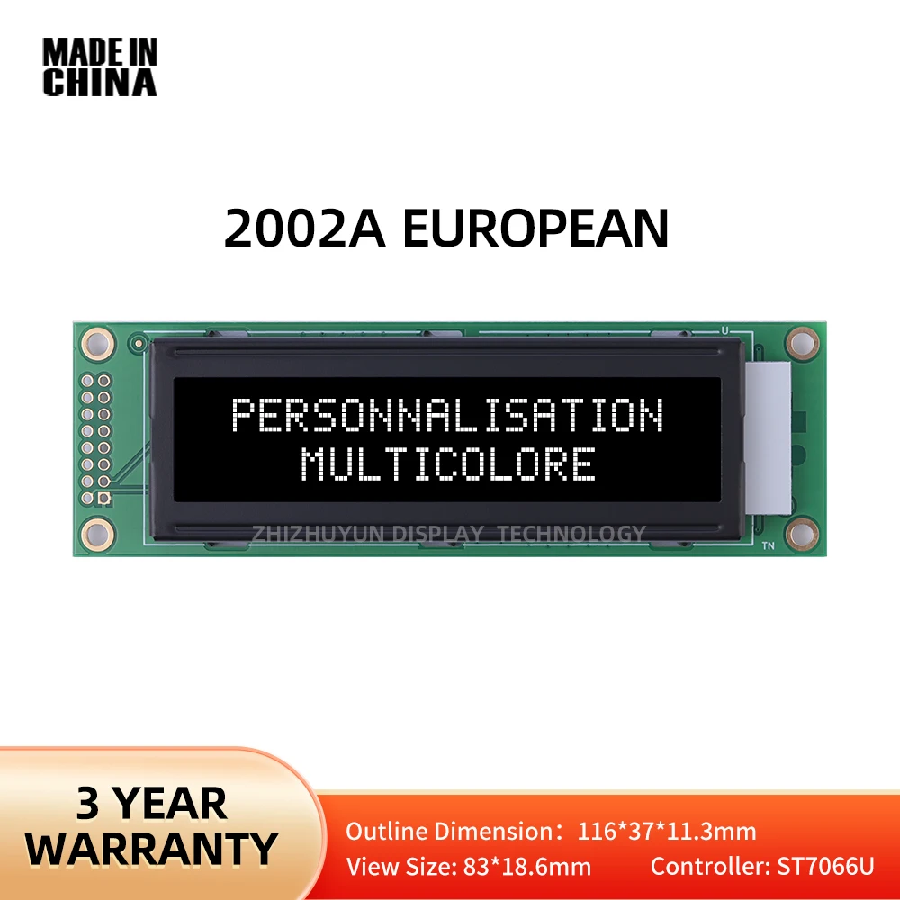 Factory Supplies 2002A European Character LCD Module BTN Black Film 116*37*11.3Mm 2-Line Character Screen