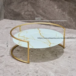 Gilding Marble Texture Storage Tray Round Glass Serving Trays Dresser Table Skincare Cosmetic Containers Jewelry Organizer Shelf