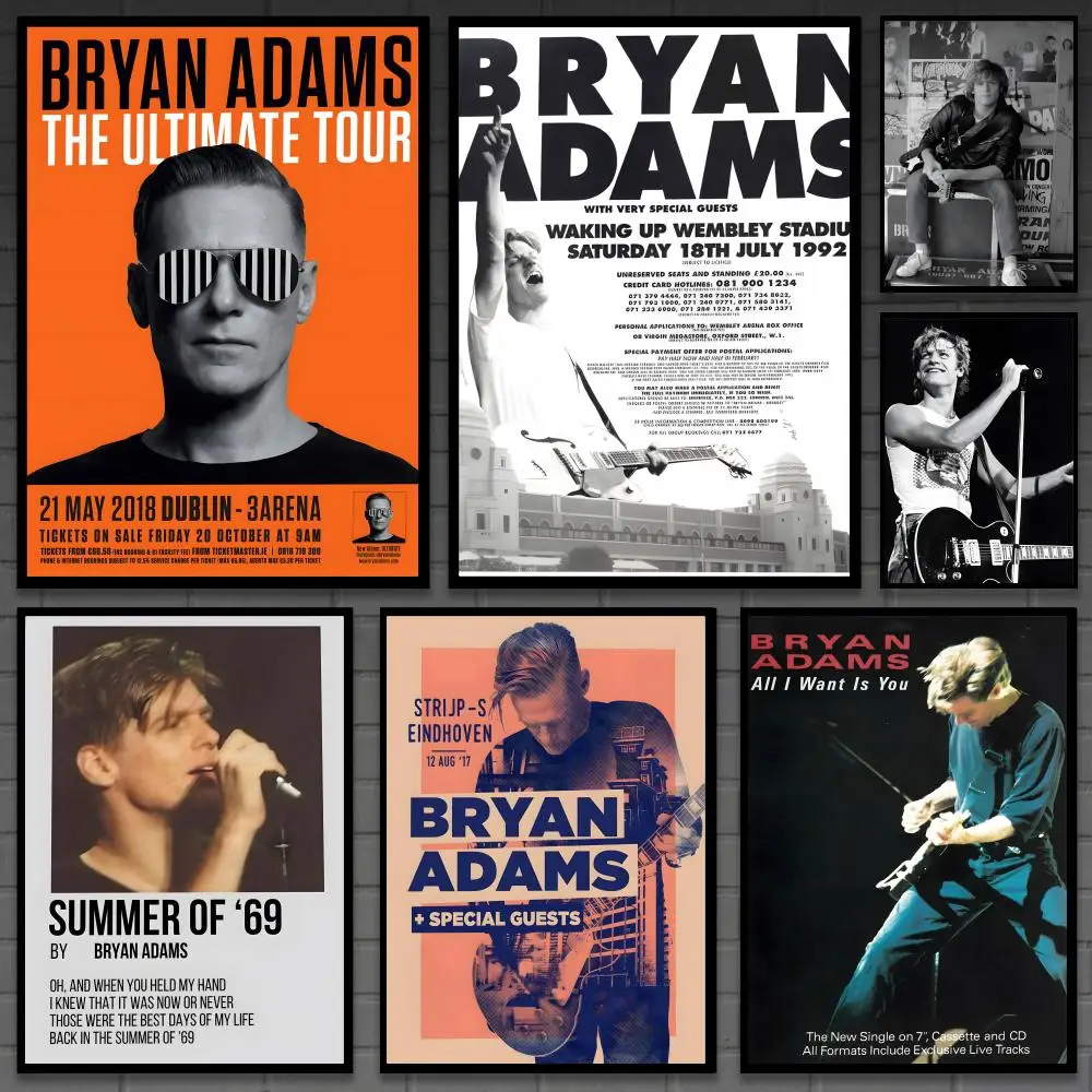 B-Bryan Adams Singer Poster Versatile HD Waterproof Wall Art Self-Adhesive Decor for Any Space Ideal Gift