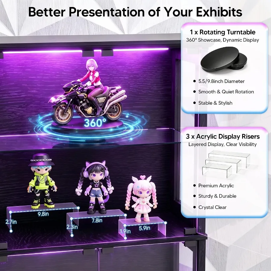 Display Cabinet with Glass Door, 4-Tier Display Case with RGB Lights view 3