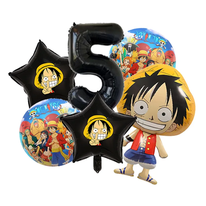 One Piece Franky Cyborg thema ballonboeket van folie en latex met blauwe latex voor anime verjaardagstaart tafeldecoratie