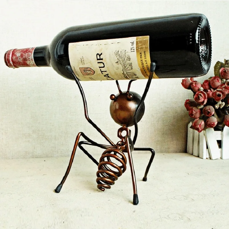 Creative Iron Art Metal Small Ant Wine Holder Wine Bottle Rack Home Decor