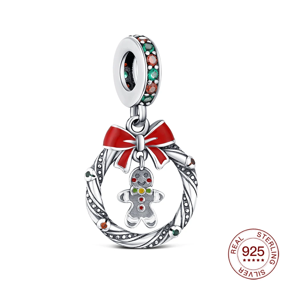 Weihnachtsanhänger aus 925er-Sterlingsilber, klassischer Lebkuchenmann-Anhänger, Original-Armband, DIY, Damen, Party, heißer Schmuck, Geschenk für Liebhaber
