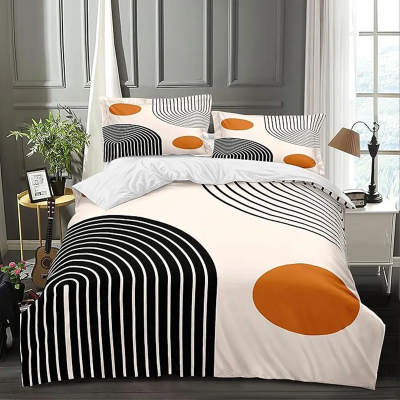 Mid Century Modern 3pcs Duvet Cover Set Abstract Geometric Balance Shapes Rainbow Sun Circles Boho Bedding Sets