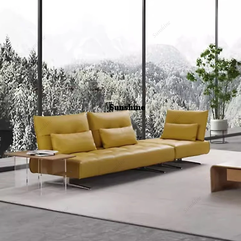 Italian minimalist S-class medium and thick light pressure drop 360 ° all-leather sofa, multi-functional light luxury living