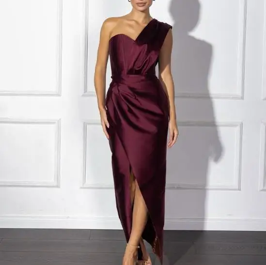 

2026 Elegant Sexy Autumn New Solid Color Sleeveless Strapless Backless Split Hip Hugging Party Evening Dress